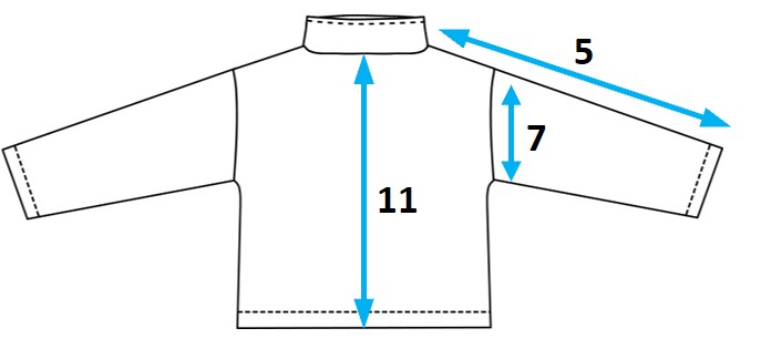 Patron Marina: mesures finies sweat ourlets côté dos