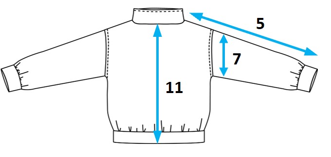 Patron Marina: mesures finies sweat bord côtes côté dos