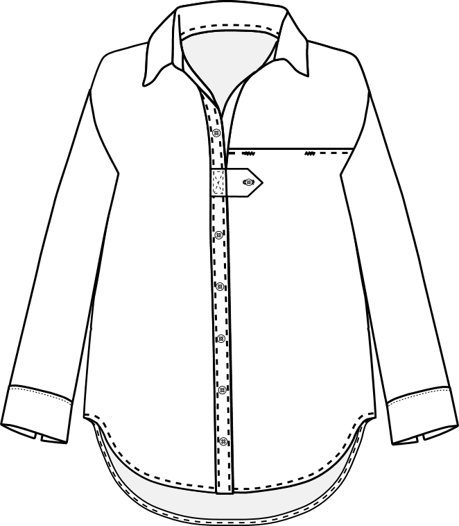 Patron chemise Louise, sketch devant avec col chemisier et patte horizontale.