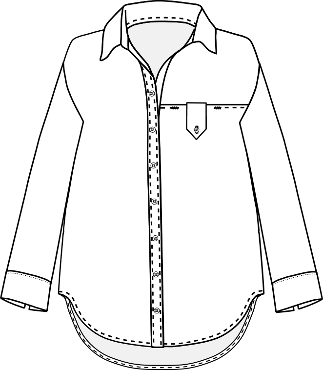 Patron chemise Louise, sketch devant avec col chemisier et patte sur la poche.