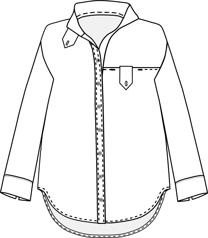 Patron chemise Louise, sketch devant avec col droit et patte sur la poche.