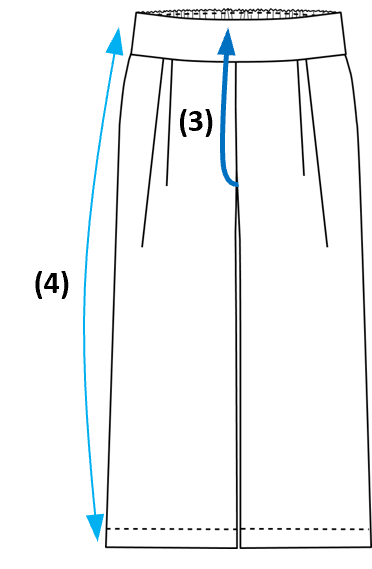 Sketch du pantalon Orel avec mesures finies de la fourche et de la longueur de jambes.